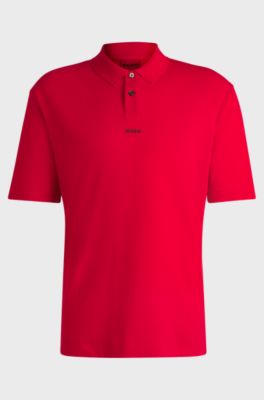 Cotton-piqu&eacute; polo shirt with logo print, Red
