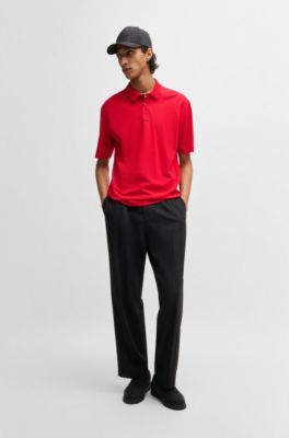 Cotton-piqu&eacute; polo shirt with logo print, Red