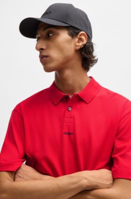 Cotton-piqu&eacute; polo shirt with logo print, Red