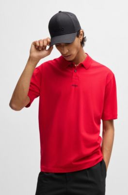 Cotton-piqu&eacute; polo shirt with logo print, Red
