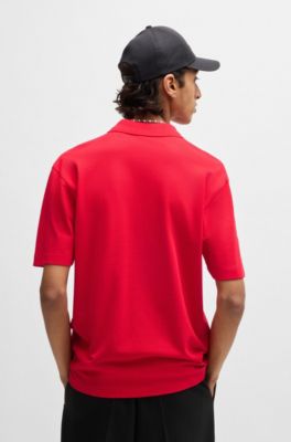 Cotton-piqu&eacute; polo shirt with logo print, Red
