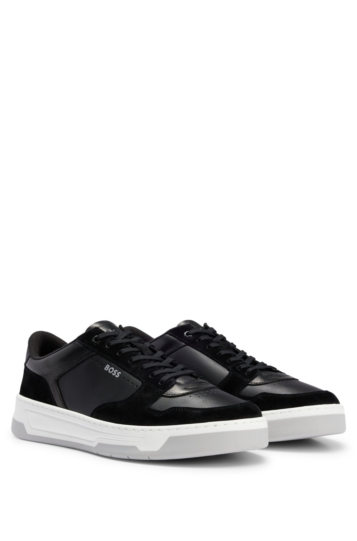 BOSS - Mixed-leather trainers with logo details