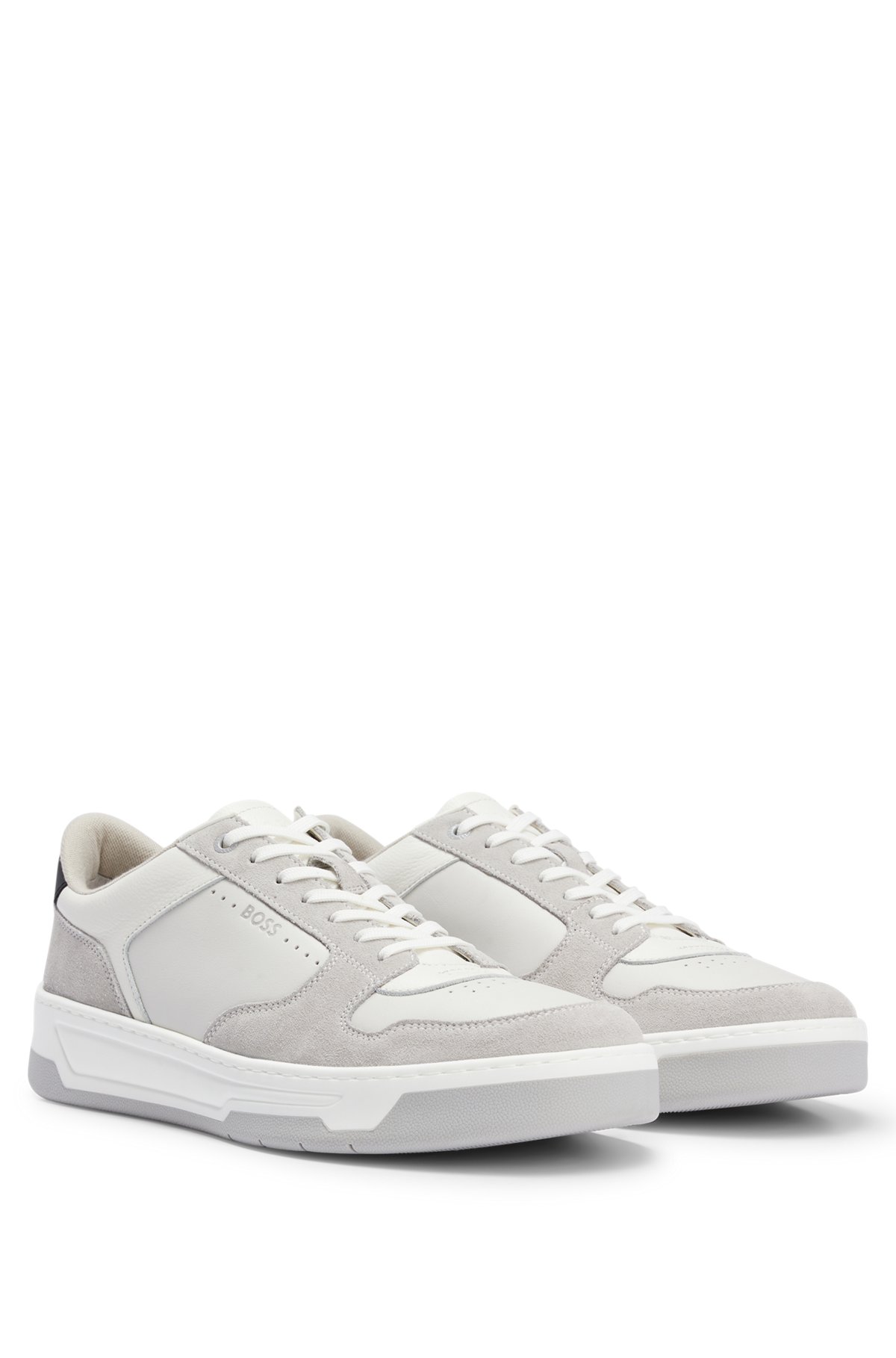 Mixed-leather trainers with logo details, White