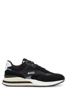HUGO BOSS MIXED-MATERIAL LACE-UP TRAINERS WITH SUEDE TRIMS