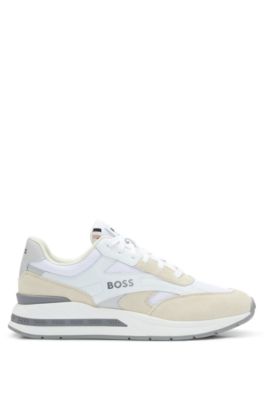 Hugo Boss Mixed-material Lace-up Trainers With Suede Trims In White