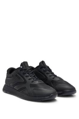 Hugo Boss Mixed-material Lace-up Trainers With Tonal Branding In Black