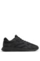 Mixed-material lace-up trainers with tonal branding, Black