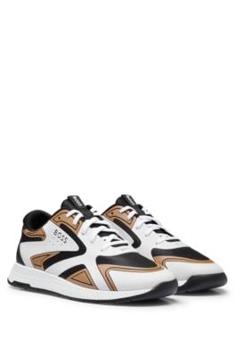 Hugo Boss Mixed-material Lace-up Trainers With Tonal Branding In Brown