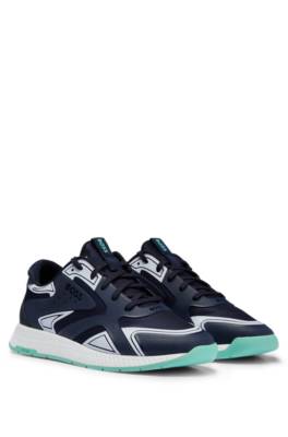 Hugo Boss Mixed-material Lace-up Trainers With Tonal Branding In Blue