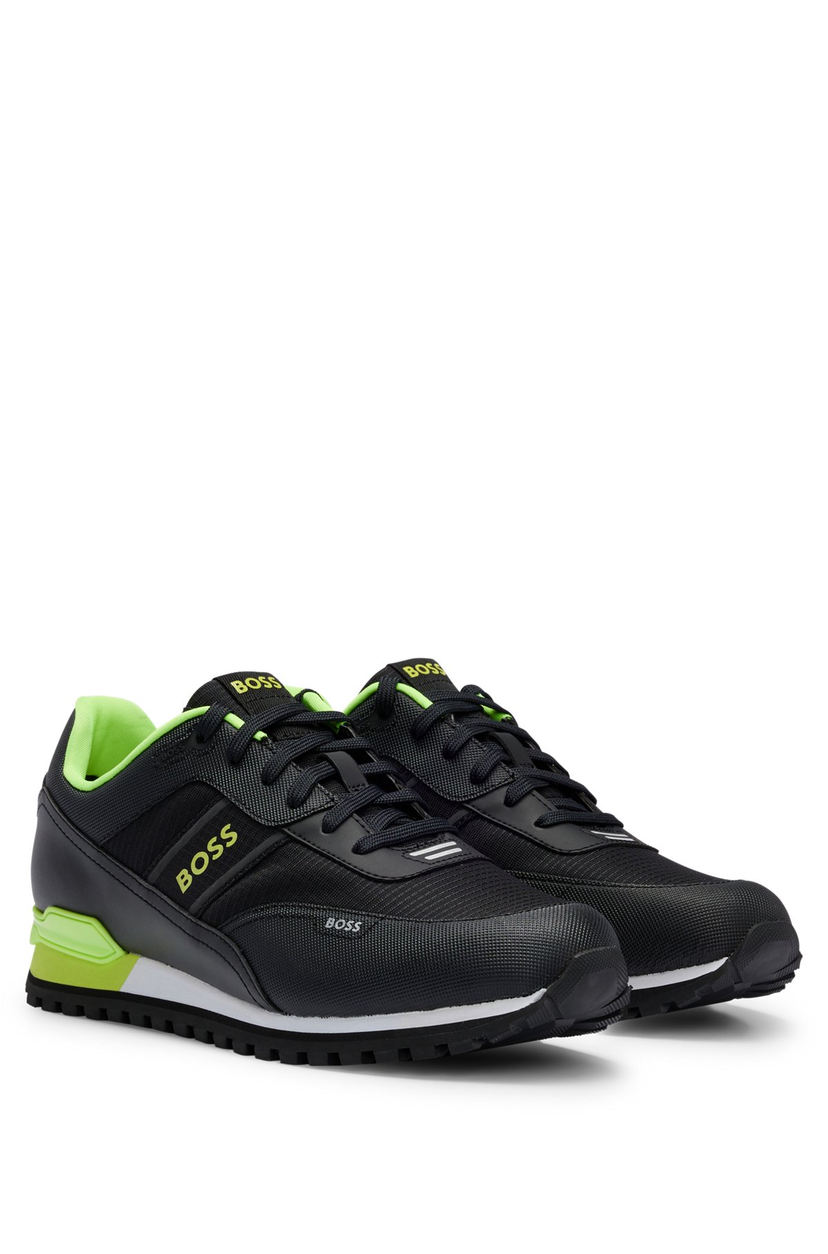 Mixed-material trainers with logo details, Black