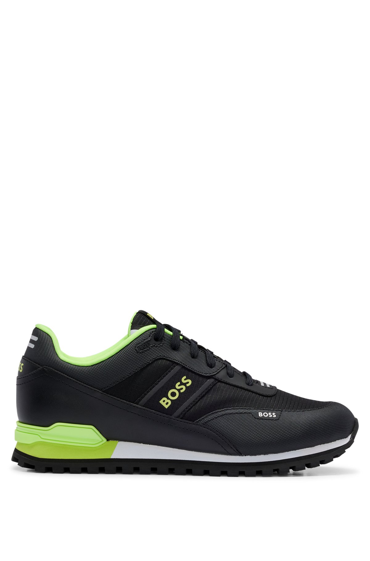 Mixed-material trainers with logo details, Black