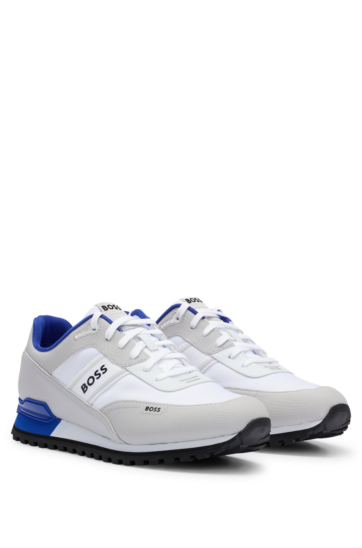 Mixed-material trainers with logo details, White
