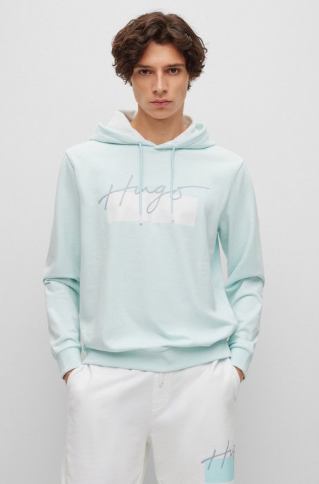 French-terry hoodie with handwritten logo, Light Blue