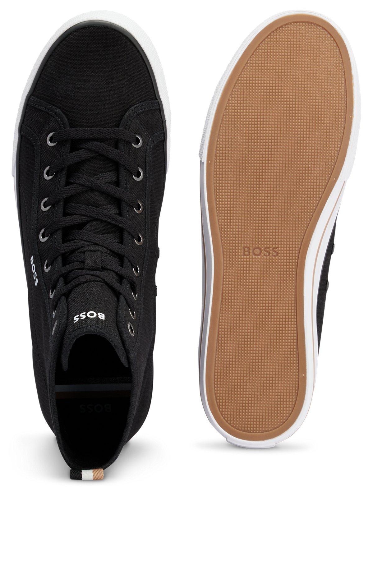 Hightop Sneakers aus Baumwoll-Canvas mit Signature-Streifen, Schwarz