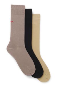 Three-pack of regular-length socks with logos, Beige / Brown / Black