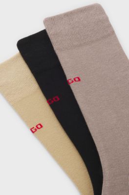 Set van drie paar sokken in standaardlengte met logo, Beige / Bruin / Zwart