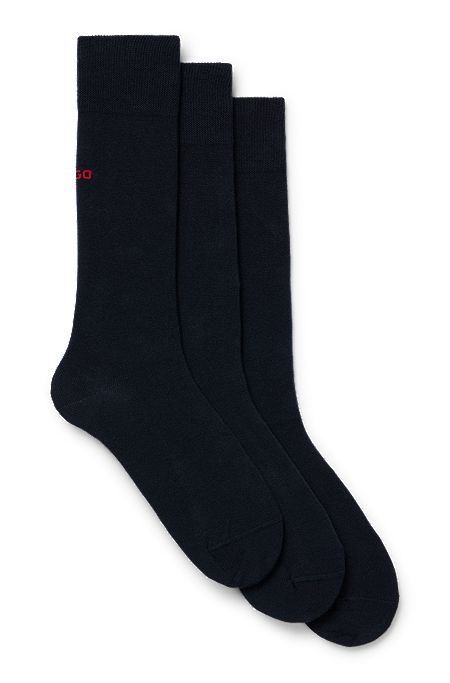 Three-pack of regular-length socks with logo details, Dark Blue