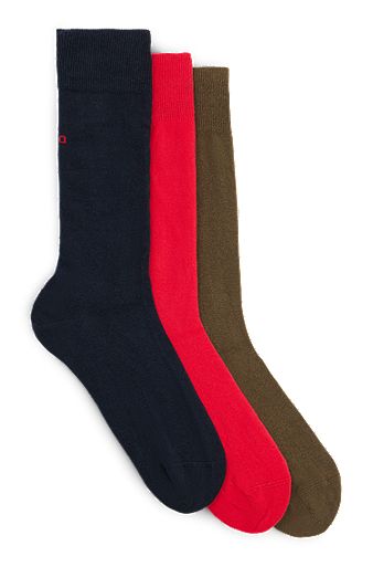 Three-pack of regular-length socks with logo details, Black / Lightbrown / Red