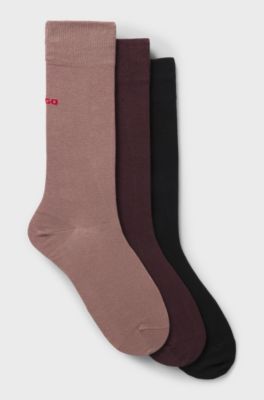 Dreierpack Socken in normaler L&auml;nge mit Logos, Schwarz / Rot