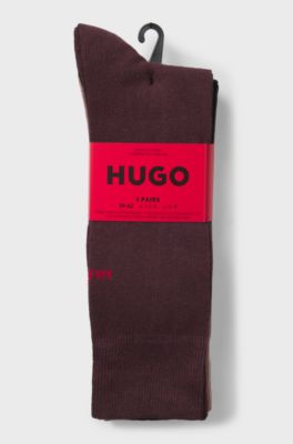 Dreierpack Socken in normaler L&auml;nge mit Logos, Schwarz / Rot
