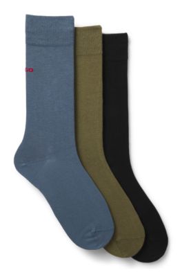 Three-pack of regular-length socks with logos, Black / Grey / Green