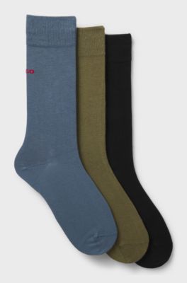 Dreierpack Socken in normaler L&auml;nge mit Logos, Schwarz / Grau / Gr&uuml;n