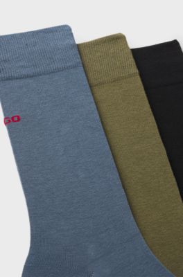 Three-pack of regular-length socks with logos, Black / Grey / Green