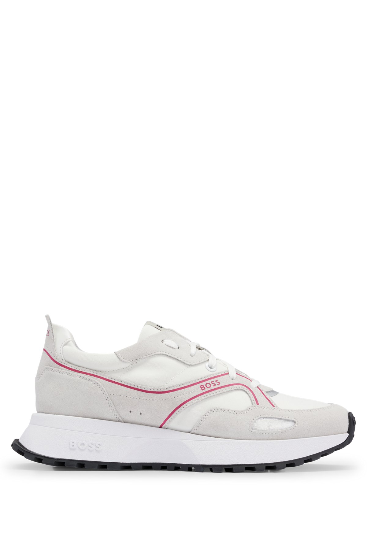 Mixed-material trainers with suede trims, White