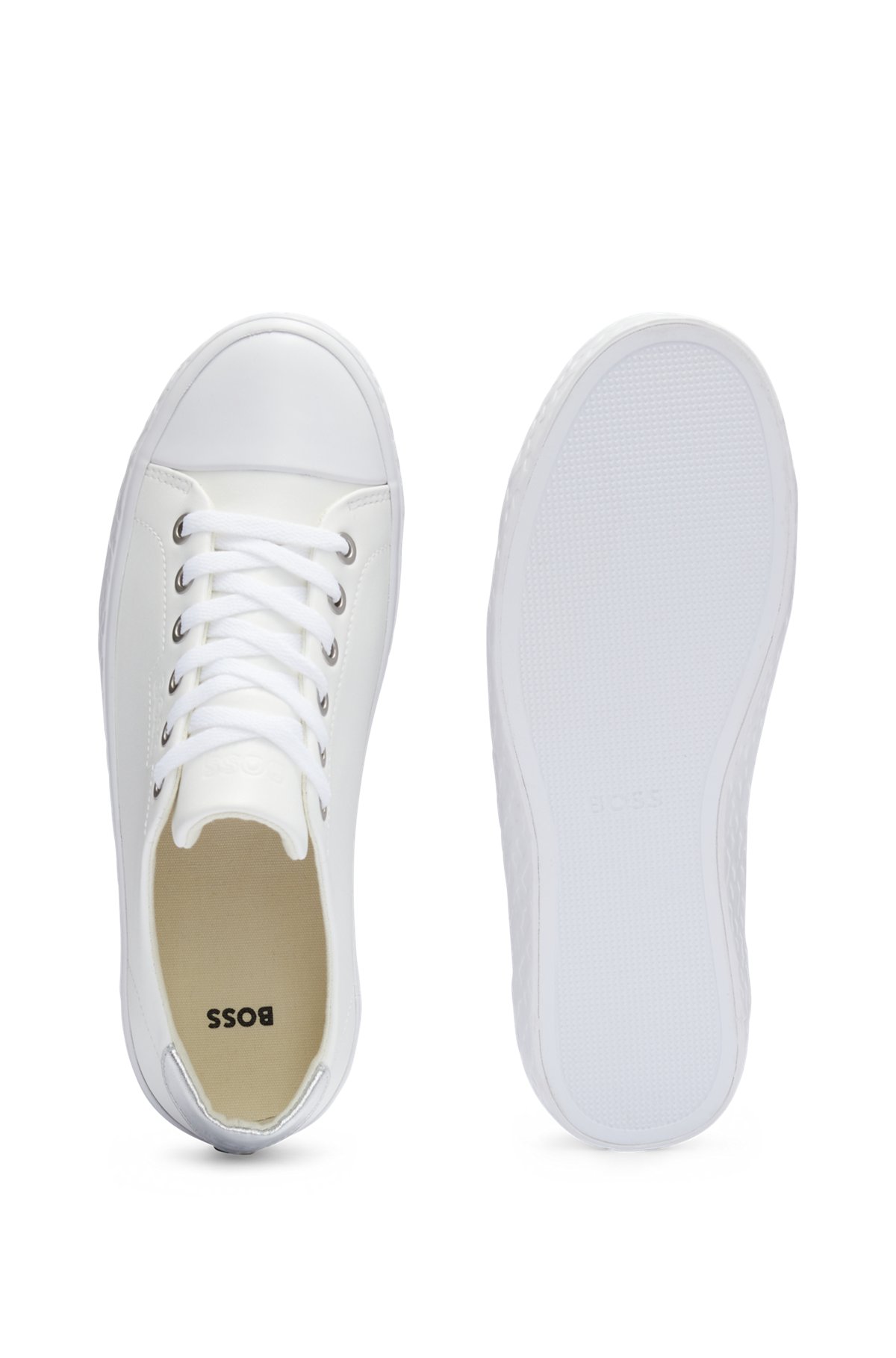Lowtop Sneakers mit Logo-Fersenlasche in Metallic-Optik, Weiß