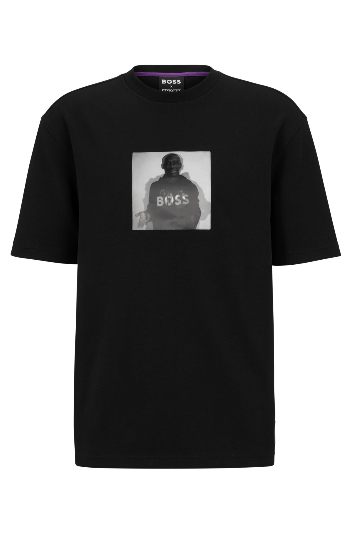 BOSS x Khaby Oversized-fit T-shirt in cotton with lenticular artwork, Black