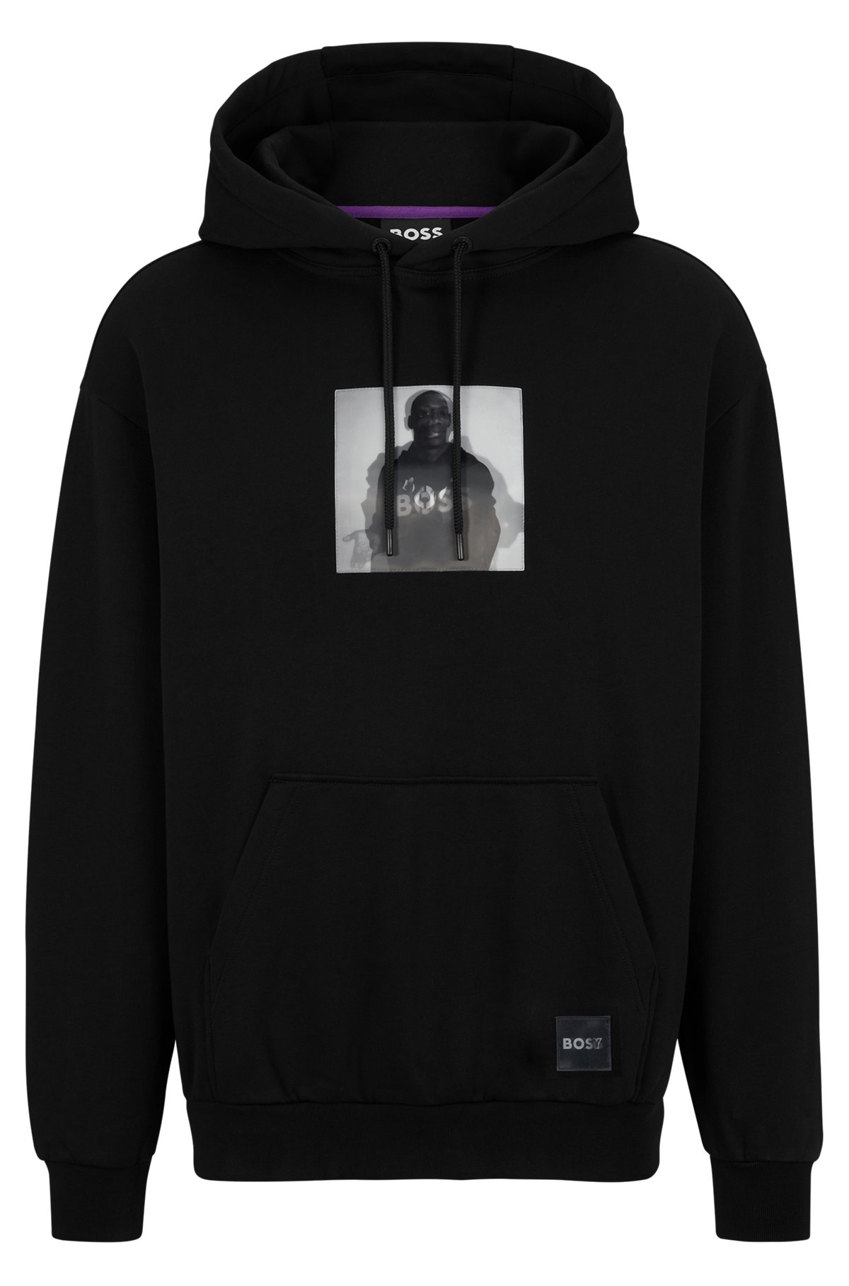 BOSS x Khaby Relaxed-fit cotton-blend hoodie with lenticular artwork, Black
