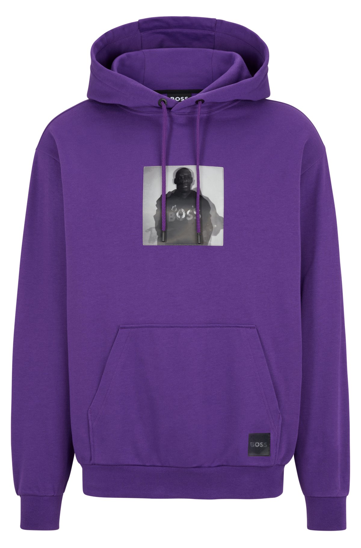BOSS x Khaby Relaxed-fit cotton-blend hoodie with lenticular artwork, Dark Purple