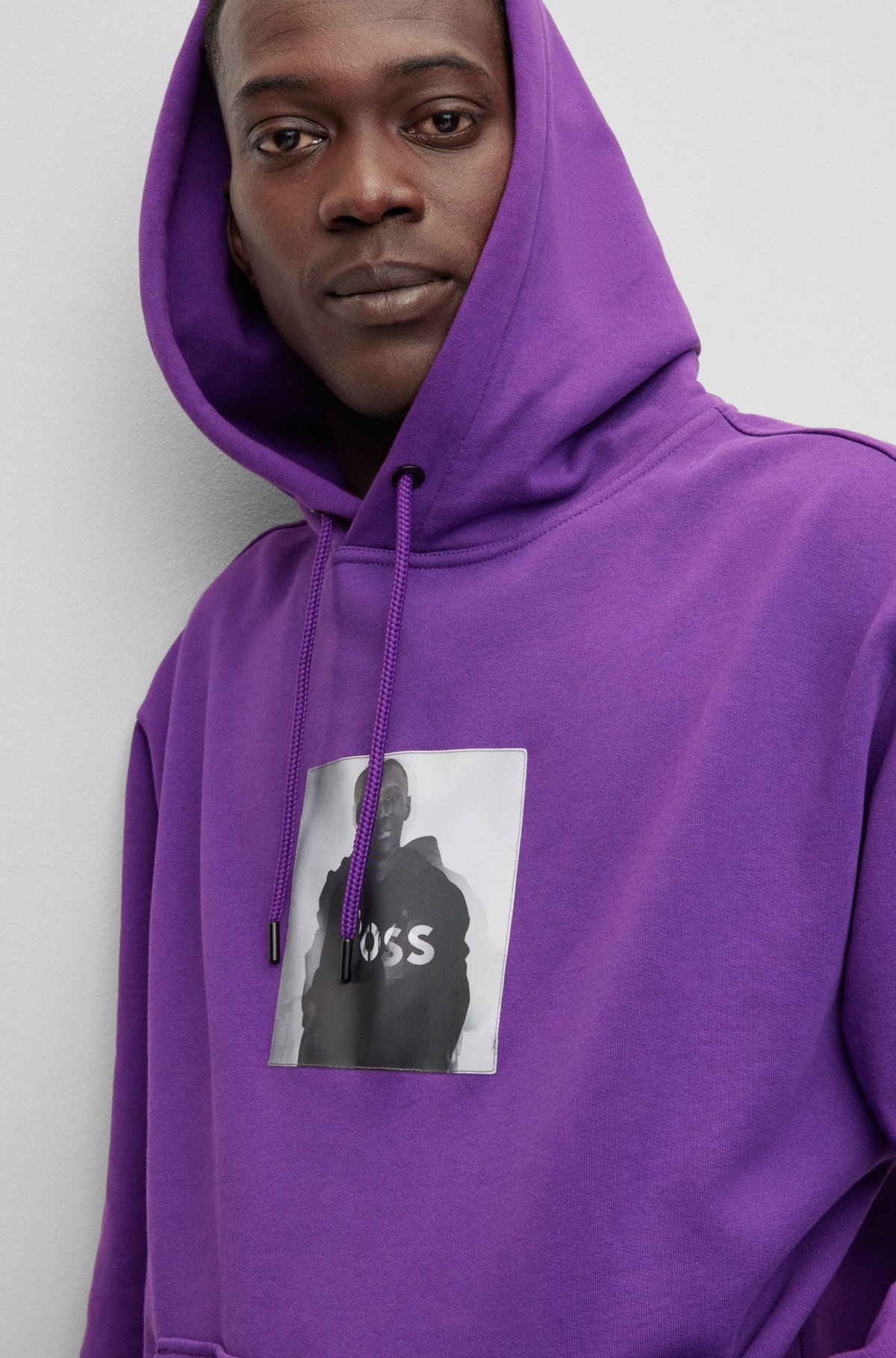 BOSS x Khaby Relaxed-fit cotton-blend hoodie with lenticular artwork, Dark Purple