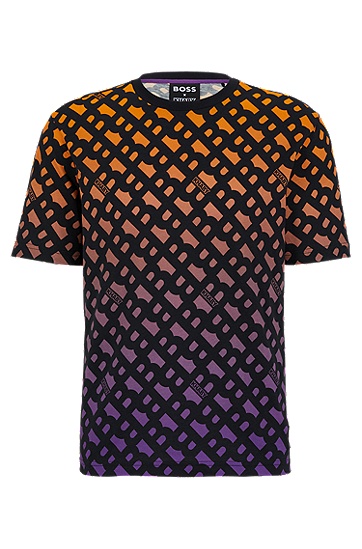 BOSS 博斯渐变交织字母图案宽松版型棉质平纹针织 T 恤,  834_Light/Pastel Orange