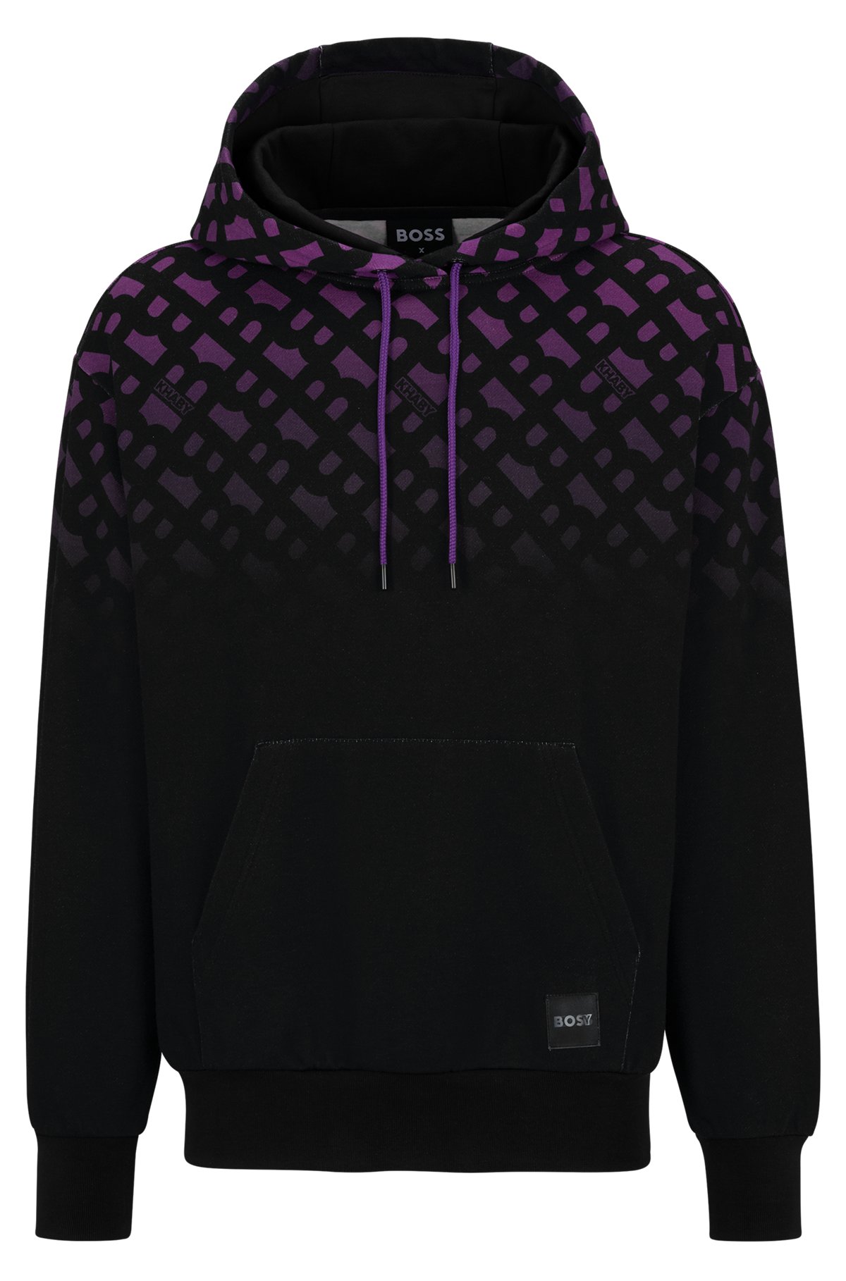 BOSS x Khaby Relaxed-fit cotton-blend hoodie with gradient monograms, Dark Purple
