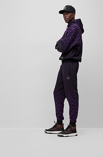 BOSS 博斯渐变色交织字母图案宽松版型棉质混纺运动裤,  503_Dark Purple