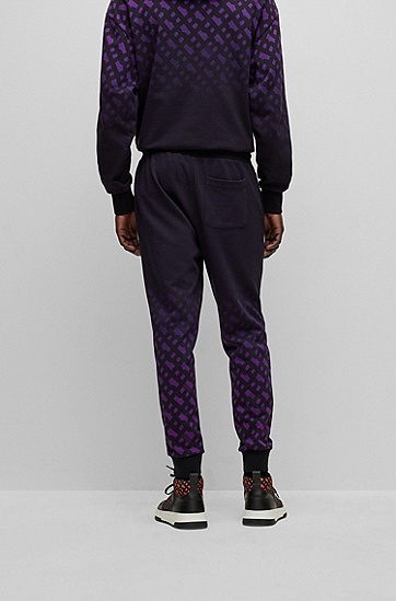 BOSS 博斯渐变色交织字母图案宽松版型棉质混纺运动裤,  503_Dark Purple