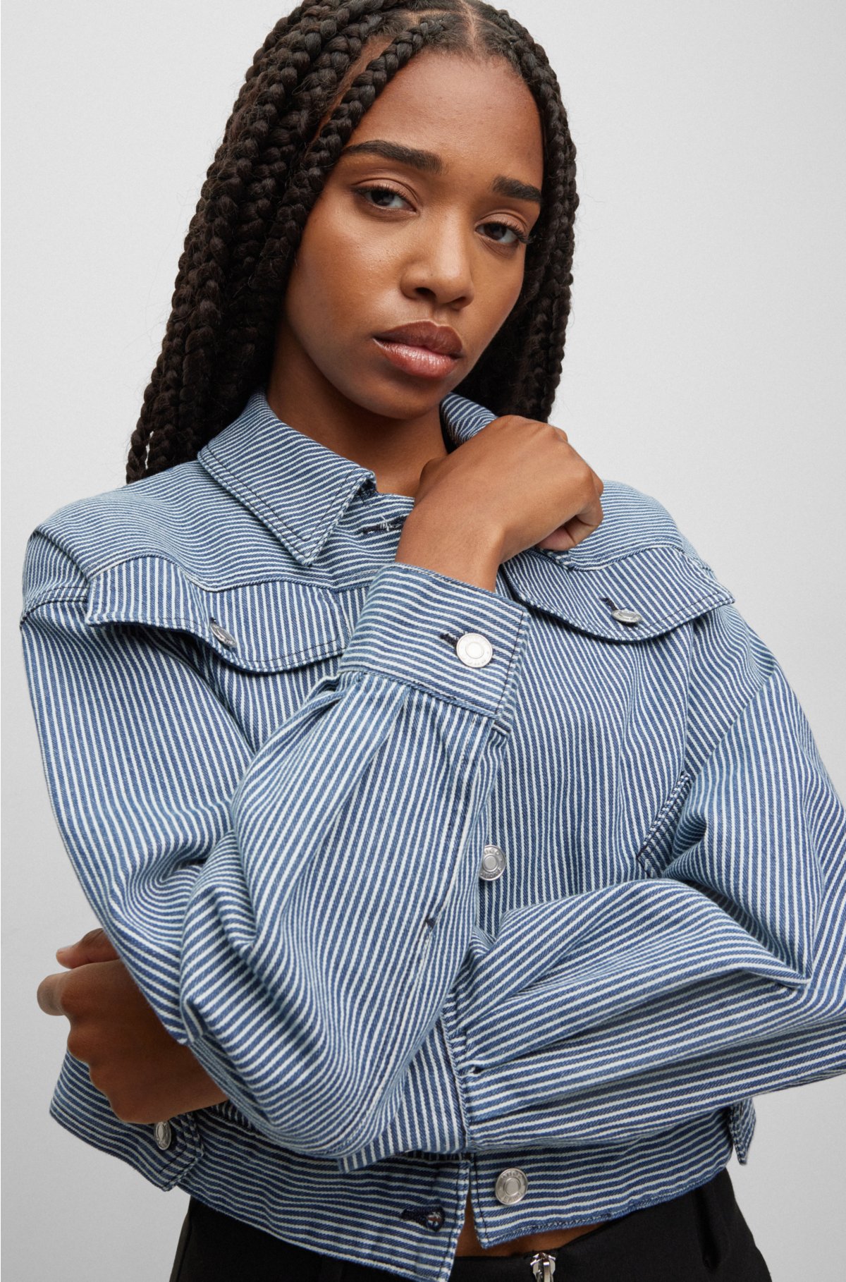 HUGO - Relaxed-fit jacket in striped stretch-cotton denim