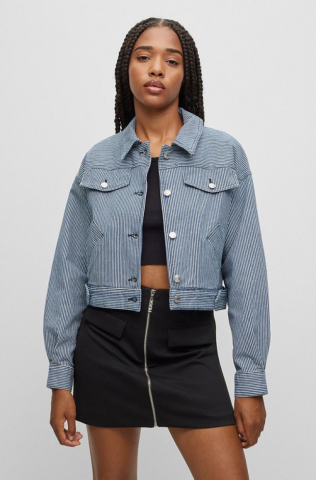 Relaxed-fit jacket in striped stretch-cotton denim, Blue