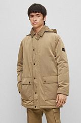 Water-repellent car coat with detachable hood, Light Brown
