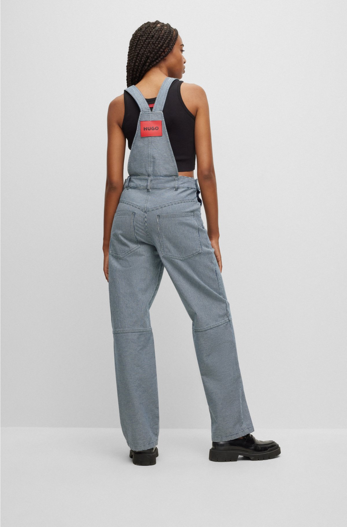 HUGO - Relaxed-fit dungarees in striped stretch
