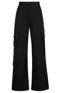 Relaxed-fit cargo trousers in water-repellent satin, Black