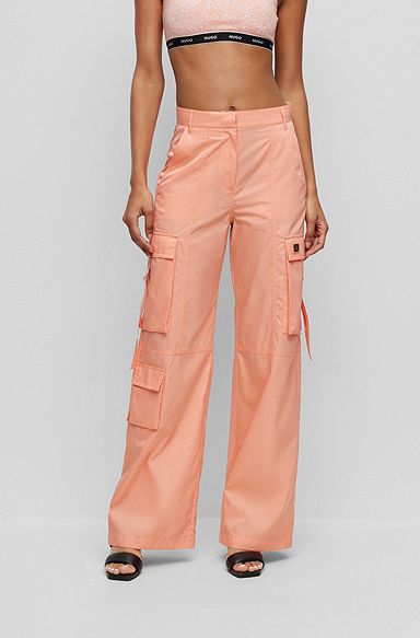 Relaxed-fit cargo trousers in water-repellent satin, Light Orange