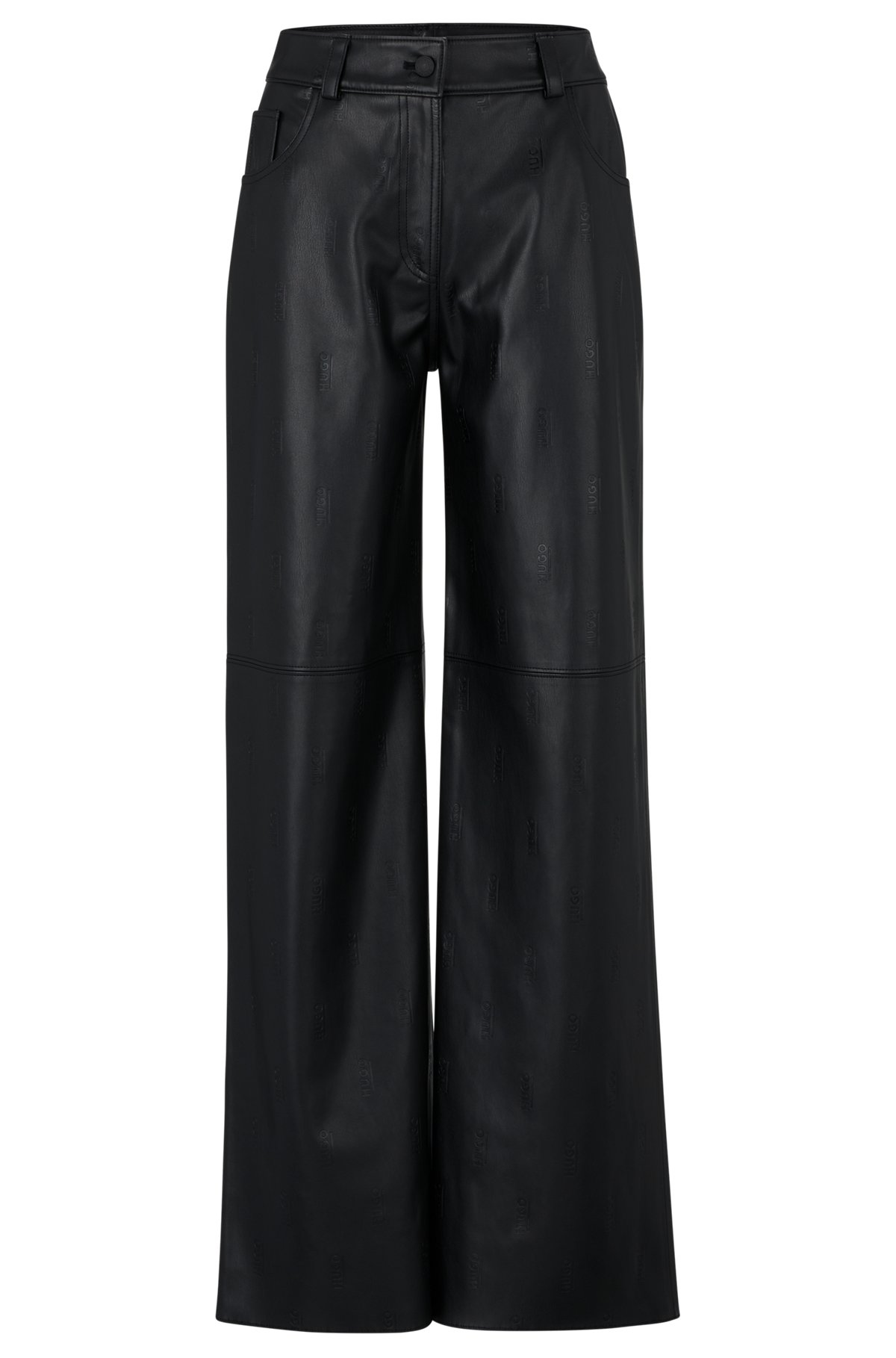 HUGO - Logo-embossed relaxed-fit trousers in faux leather