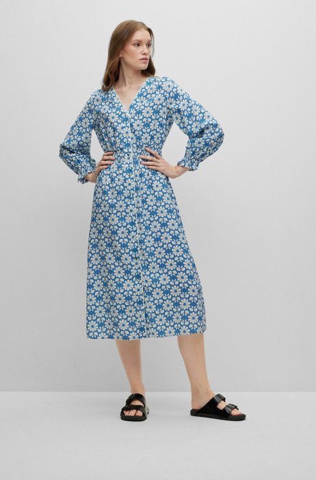 Floral-pattern long-sleeved dress in a modal blend, Patterned