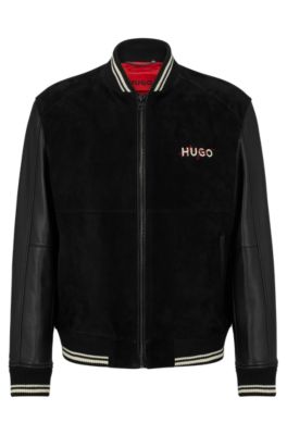 BOSS - Varsity-style jacket with monogram-embossed leather sleeves