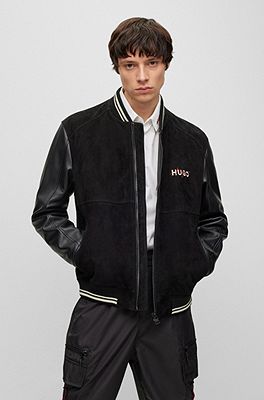 Boss leather bomber on sale jacket