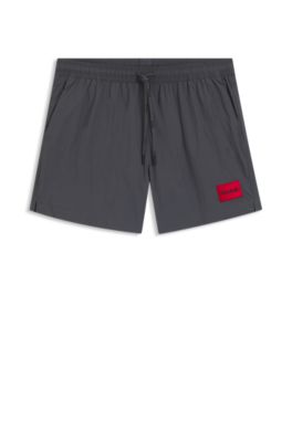 Quick-dry swim shorts with logo label, Dark Grey