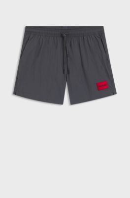 Quick-dry swim shorts with logo label, Dark Grey