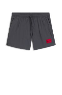 Quick-dry swim shorts with logo label, Dark Grey